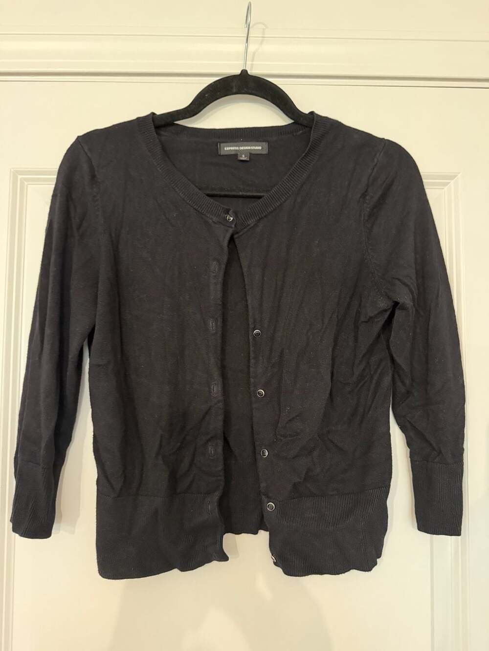 Express Design Studio Cardigan Sweater Size S Black Long Sleeve V-Neck